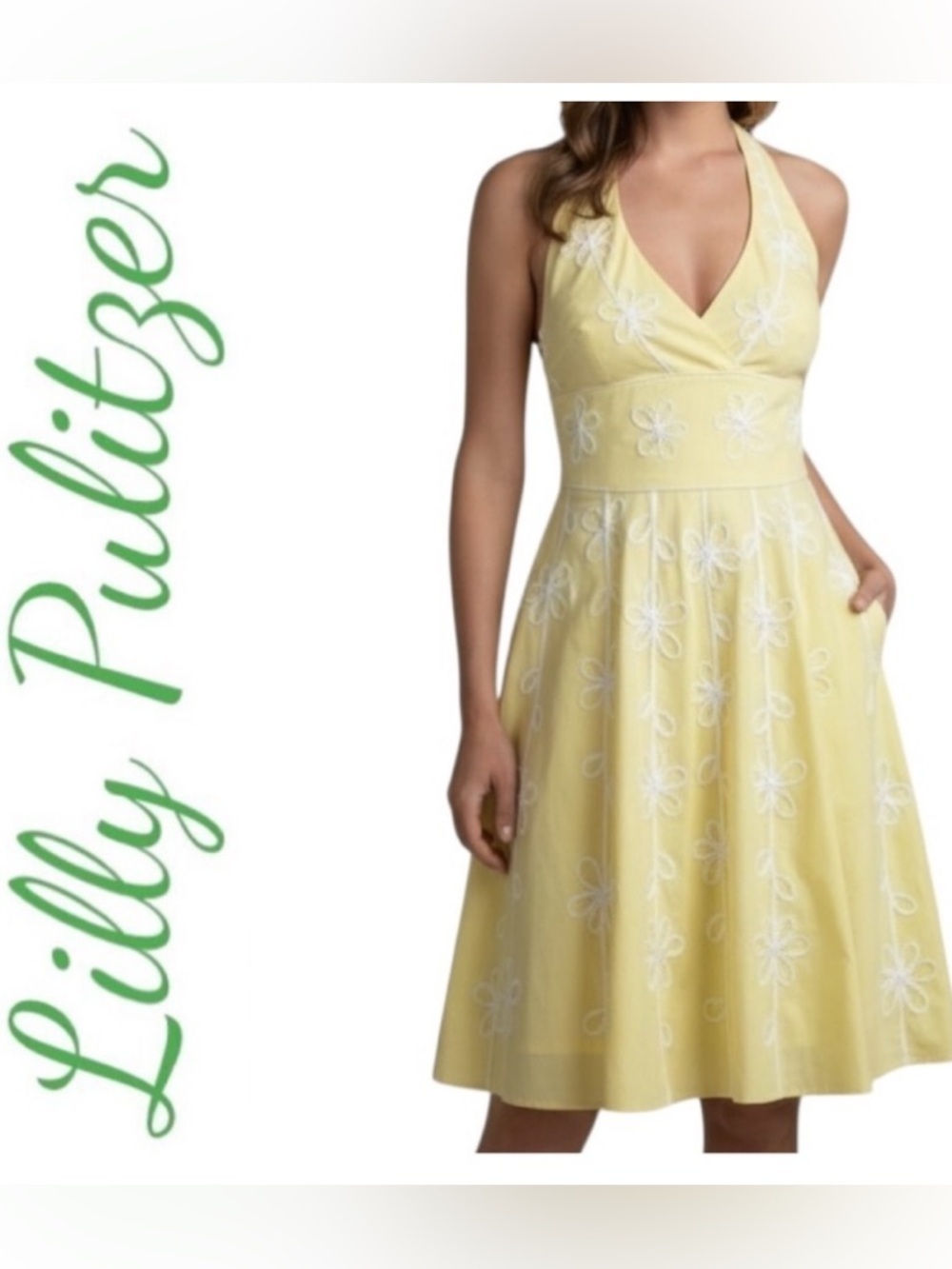 Lilly Pulitzer Willa Halter Embroidered Dress Yellow White Size 6 Cottagecore